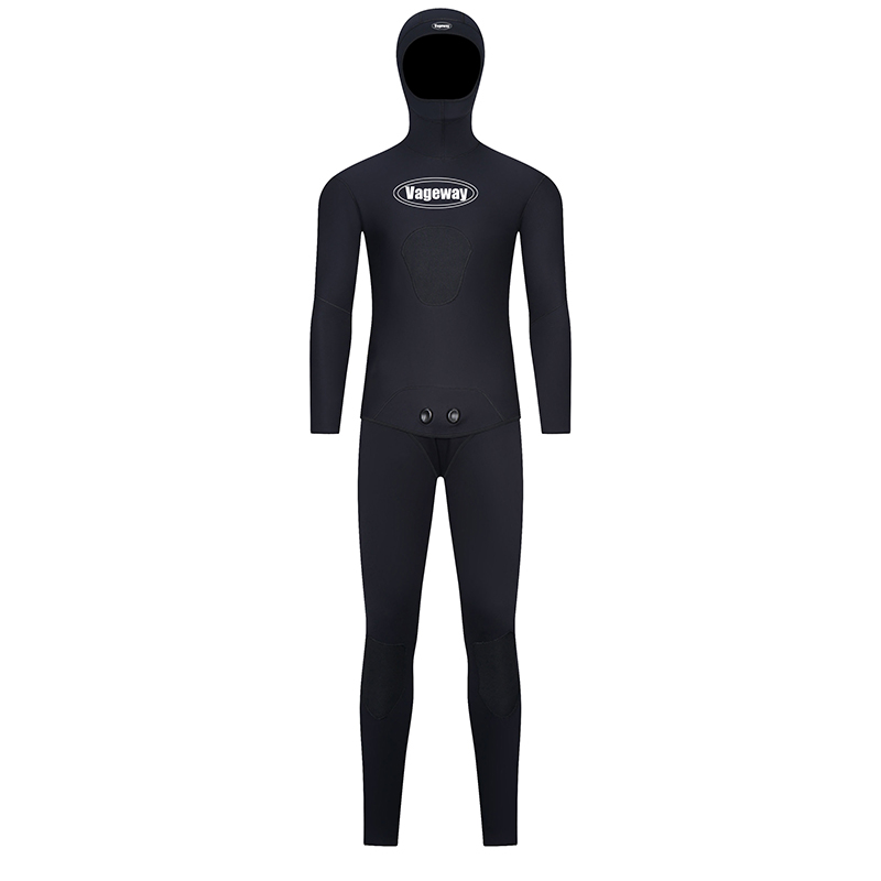 China 5mm CR neoprene inside open cell outside nylon two piece all black  spearfishing mens wetsuit Manufacturer and Supplier